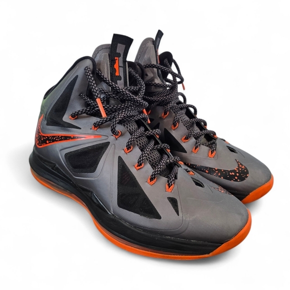 Nike LeBron X Lava 2012 541100-002 Basketball Shoes Grey/Orange Mens Size 10.5 - Picture 1 of 12